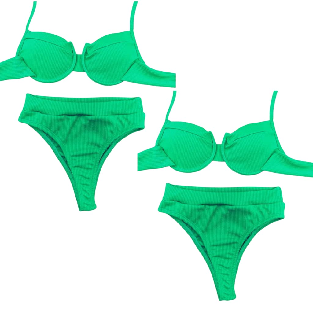 KIT 2 Biquini Canelado com Bojo Cintura Alta Com Bojo Verão Moda Praia e Piscina