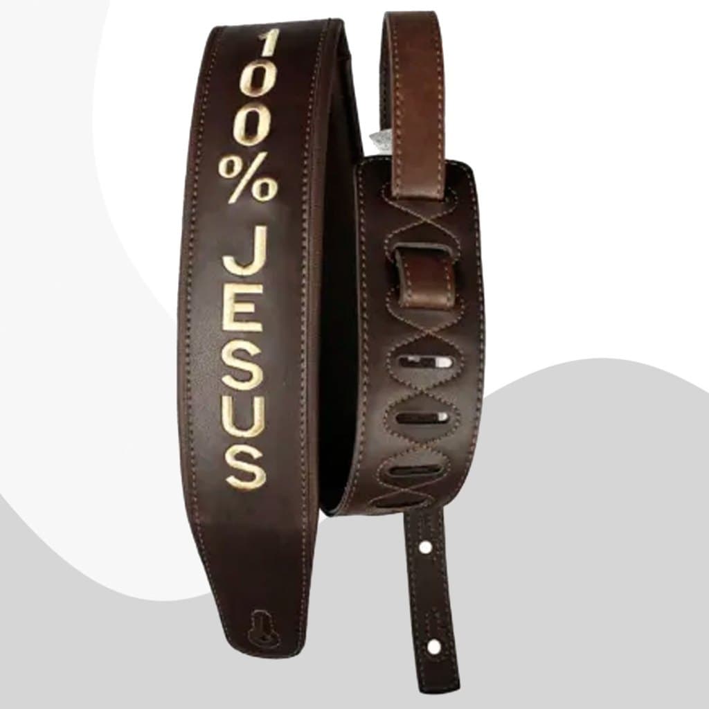 Correia Guitarra Violão Baixo Basso 100% Jesus Marrom  Confortável Cinta Instrumento Ajustável