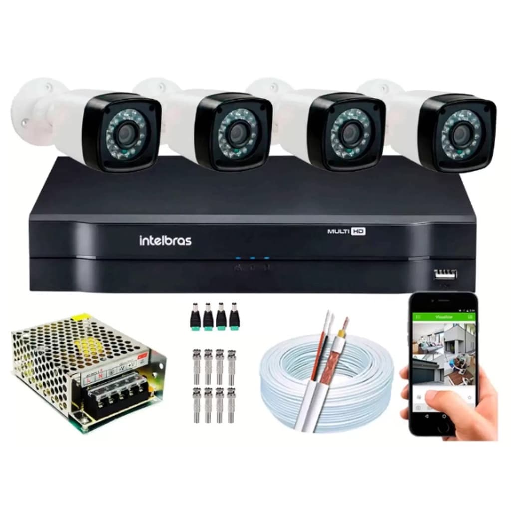 Kit 4 Camera de Segurança Infravermelho Full Hd Dvr Intelbras 4ch S/hd