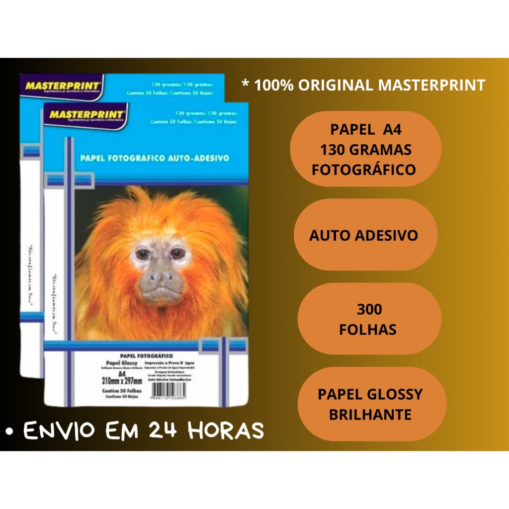 Papel Fotográfico Adesivo Foto 130g A4 Glossy Brilhante Resistente a Água 300 Folhas Masterprint