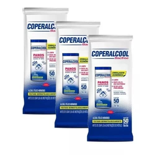 kit 3 Pano Umedecido Álcool 70 Coperalcool Bacfree 50 Un