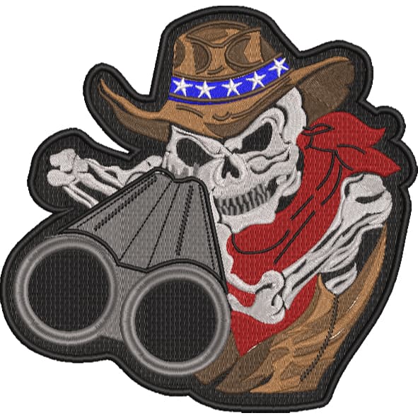 Patch Bordado Caveira Cowboy Americano Personalizado Grande Costas Colete Jaqueta Bolsa Mochila Motociclista Motoclube