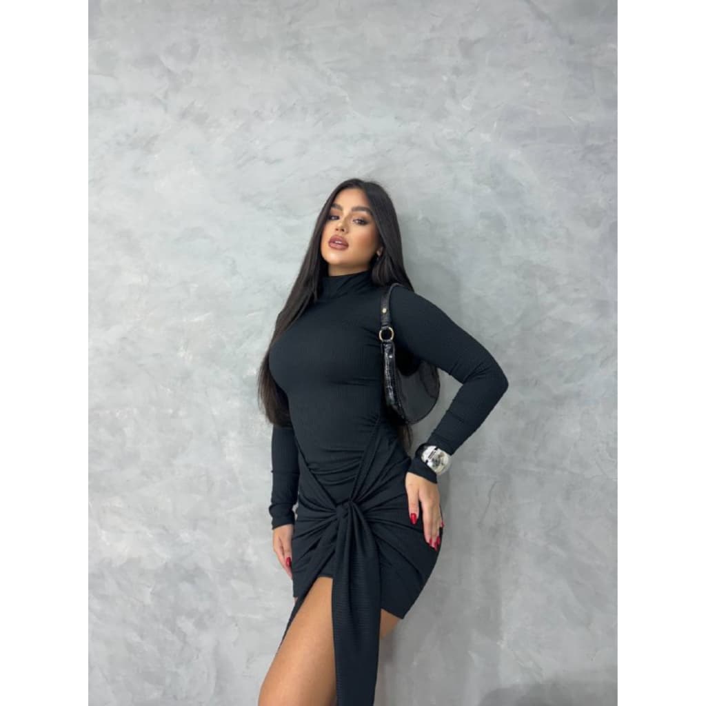 Vestido gola no lateral canelado