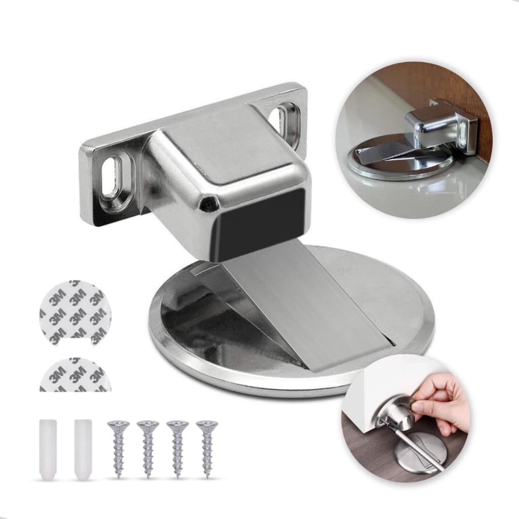 Prendedor Trava Porta Magnético Inox Slim Adesivo 3m Batente Segurador Vento Imã Forte Fixador Piso