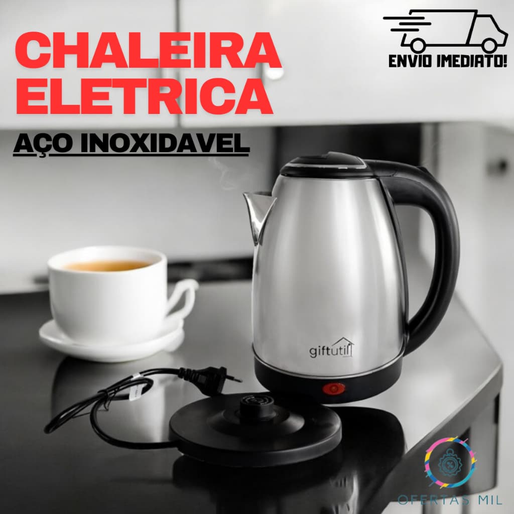 Jarra Chaleira Elétrica Inox 2 Litros Grande Ferve Rapido Café Chá Chimarrão Desligamento Automatico