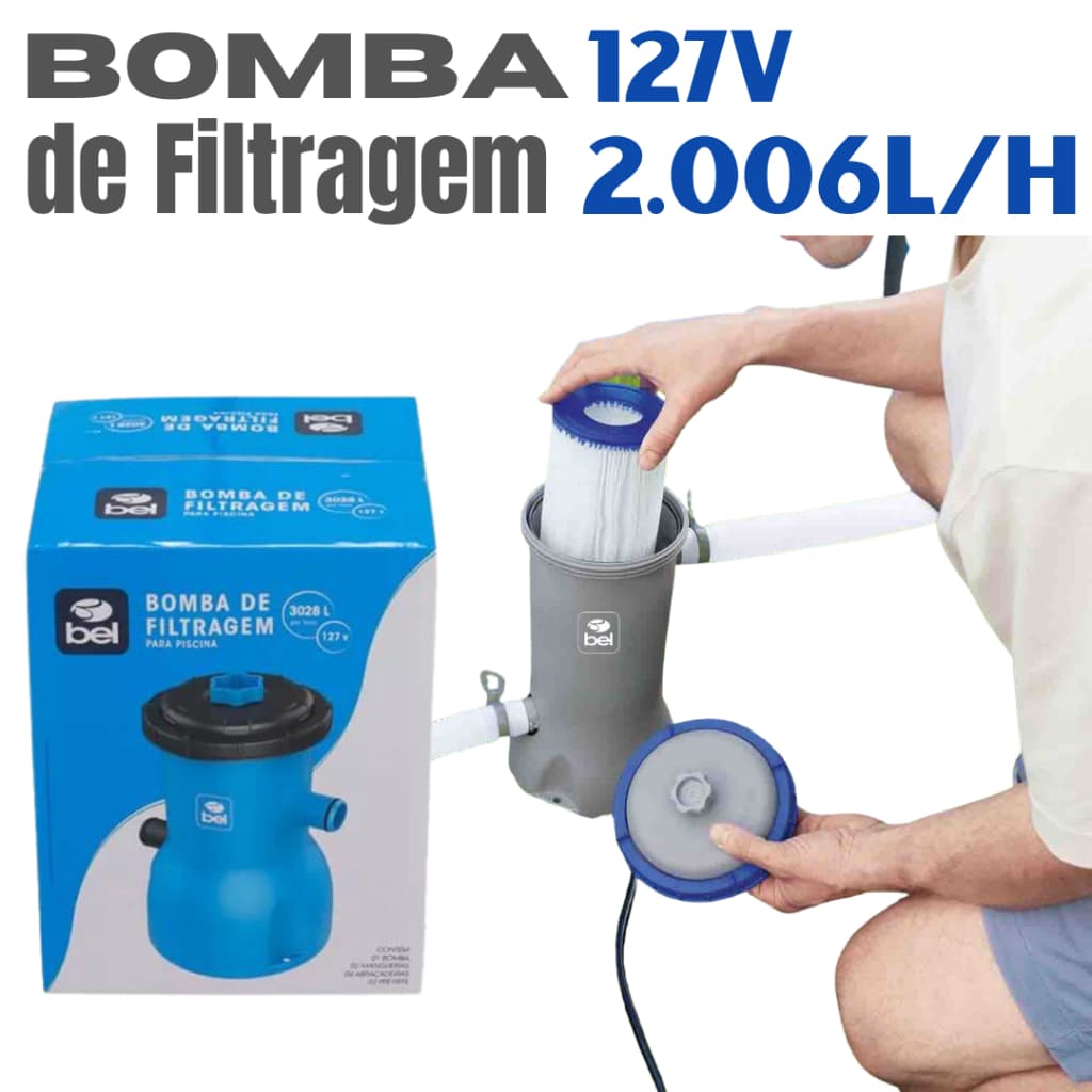 Filtro Bomba de filtrar p/ Piscinas Infláveis Completa Belfix | Intex | Bestway 2006L/H