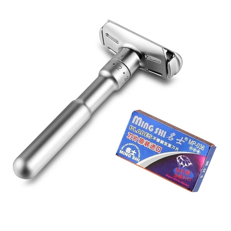 Barbeador safety razor regulável Mingshi com lâminas de barbear
