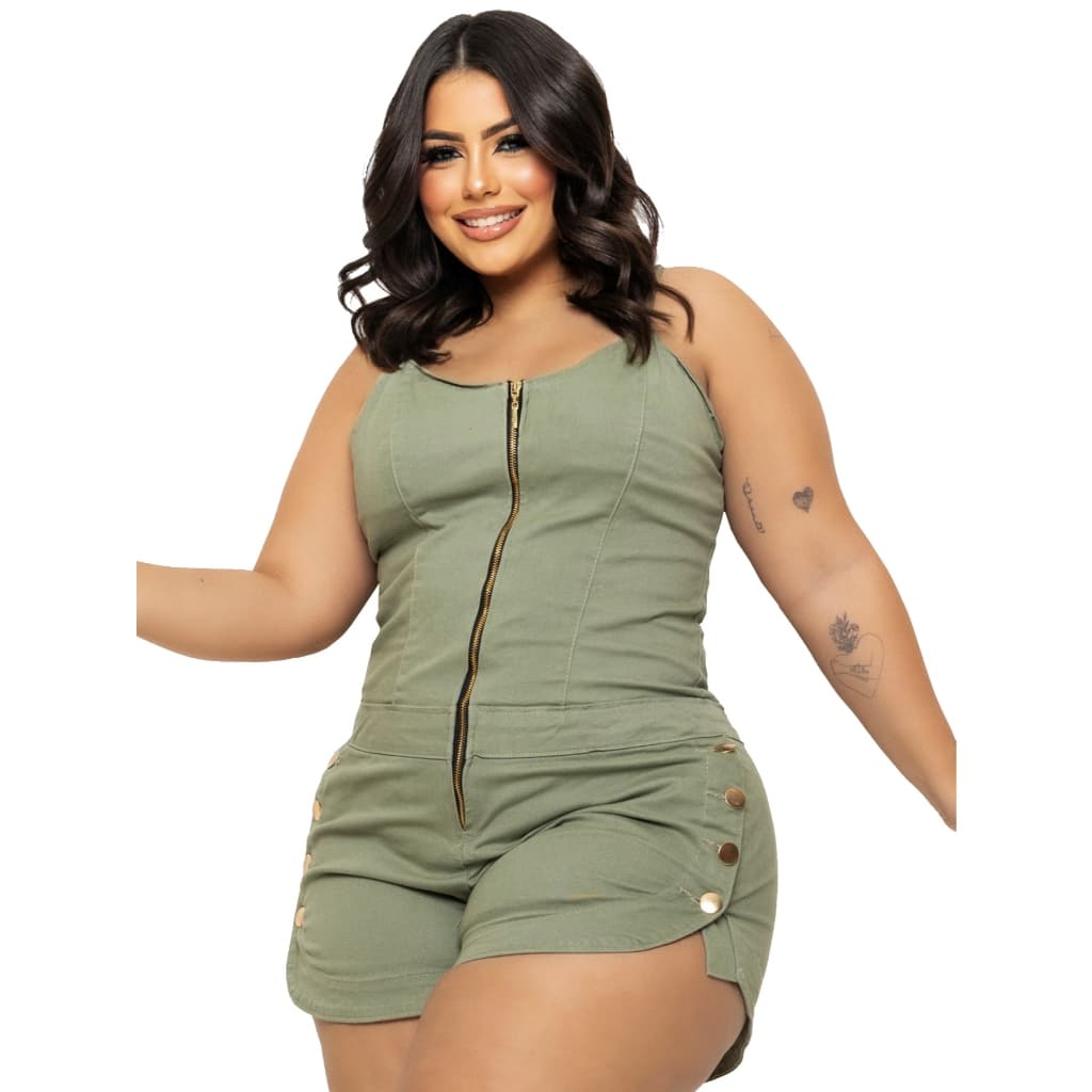 Macaquinho Jeans Plus Size Feminino com Lycra