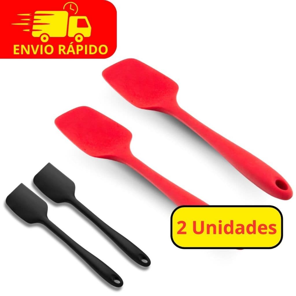 Colher Espátula de Silicone Maciça Profissional Preta ou Vermelha 2 Unidades