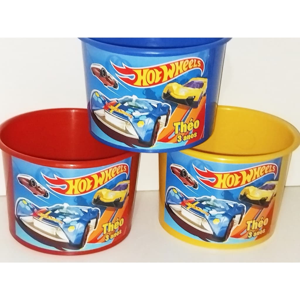 15 baldes de pipoca personalizados Hot Wheels