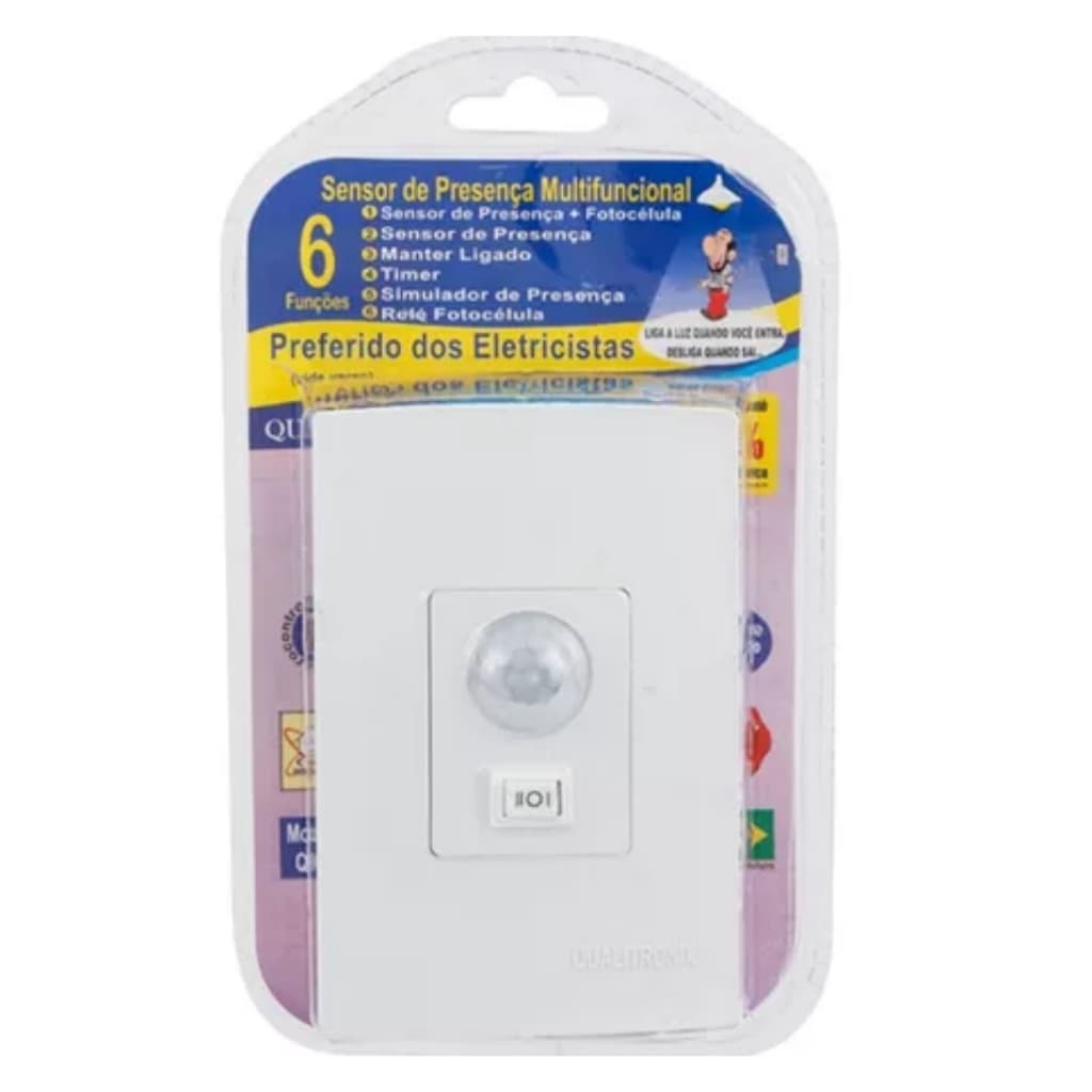 Sensor de Presença Microcontrolado 180° com Chave e Fotocélula Branco  Embutir 4x2 Bivolt