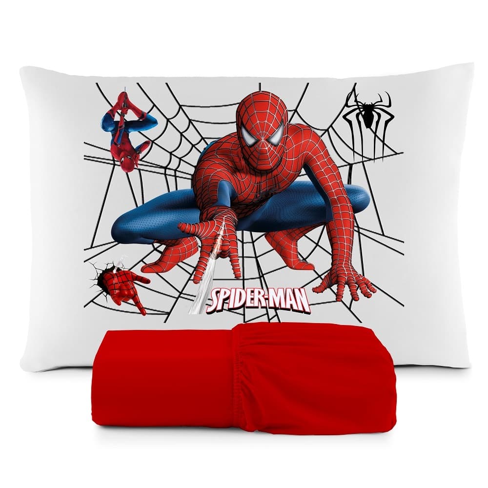 JOGO DE LENÇOL SOLTEIRO INFANTIL HOMEM ARANHA  SPIDER MAN FRONHA TRAVESSEIRO, LENÇOL DE ELASTICO