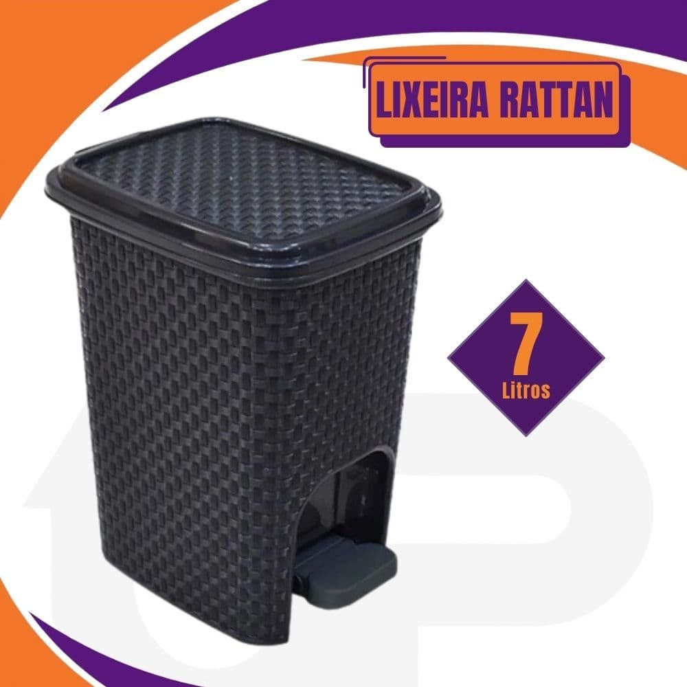 Lixeira Cozinha Banheiro Pequena Cesto de Lixo Com Tampa 7 Litros Com Pedal Preto