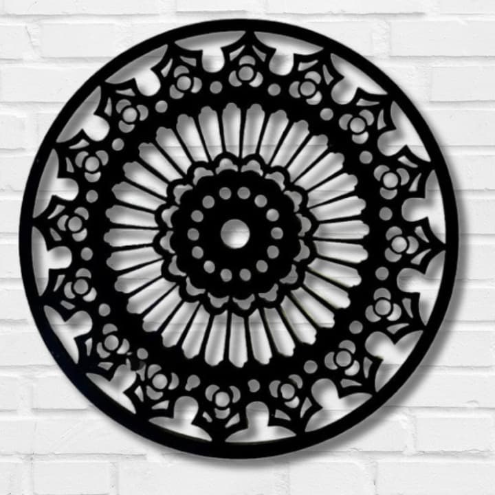Mandala de Luz MDF na Cor Preta Para Parede ou Porta