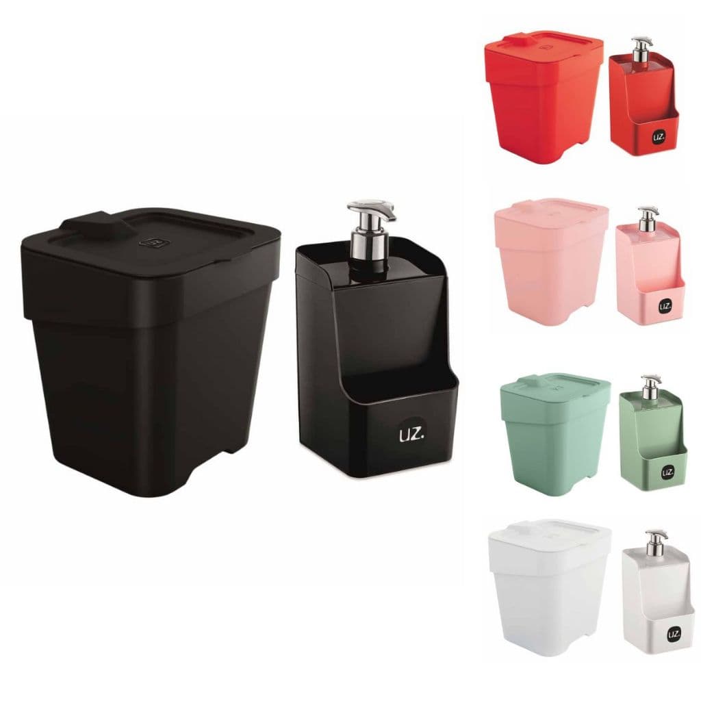 Kit 2 Peças Para Cozinha Com Lixeira De Pia E Porta Detergente Quadrado UZ Envio Imediato