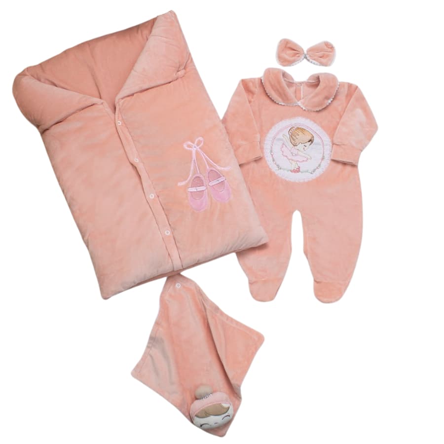 Saída Maternidade Menina Bailarina Rosê Com Saco De Dormir - Conjunto Infantil para Bebê Menina