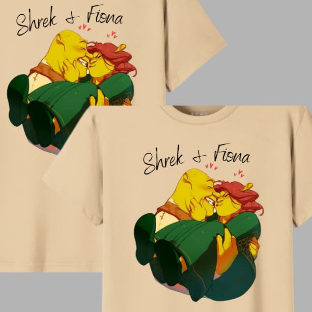 Kit 02 Camiseta Shrek e Fiona Blusa Casal Desenho Unissex Camisa Algodão T-shirt