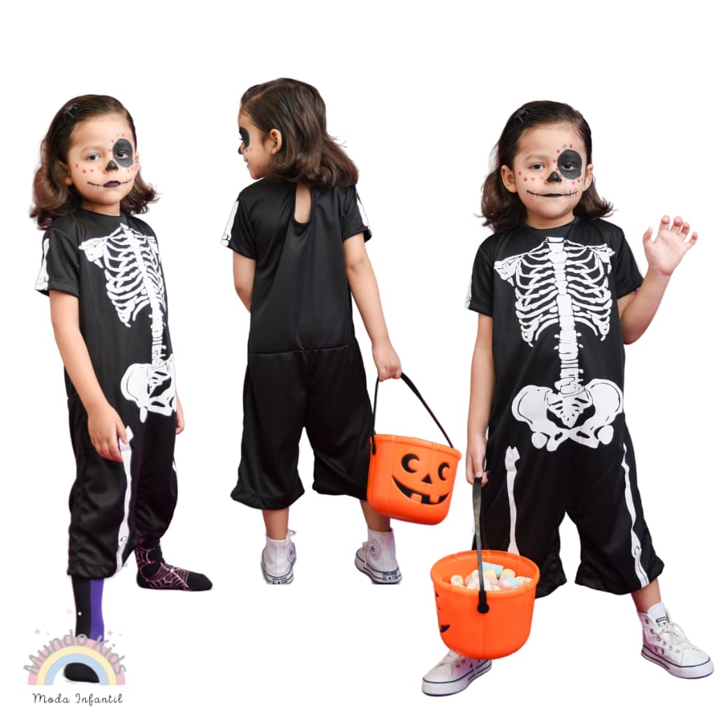 Fantasia Infantil Menino Esqueleto + Mascara Caveira Halloween - Envio Imediato