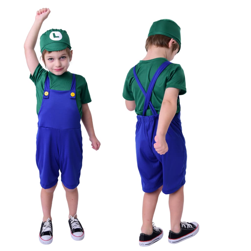 Fantasia Luigi Infantil Completa Com Chapéu - Envio Imediato