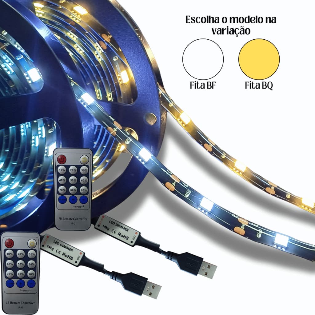 Fita Led 5050 Siliconada IP65 Branco Frio Branco Quente Usb 3m Com Central Sala TV Banheiro Cozinha