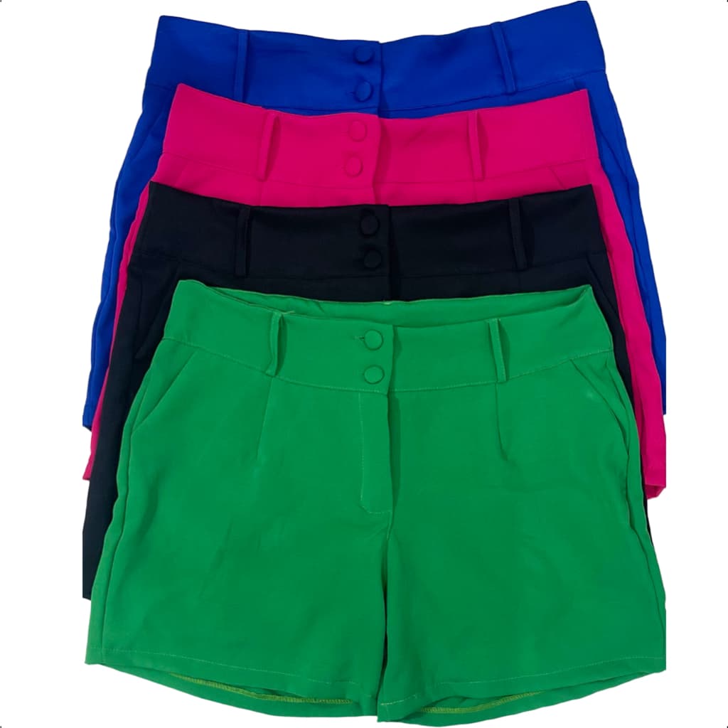 kit 2 peças CORES SORTIDAS shorts feminino plus size de alfaiataria com fechamento em botões e zíper, possui bolsos e espaço para cinto