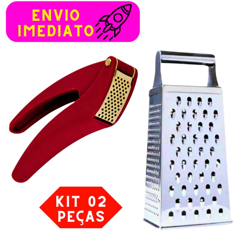 Kit 02 Peças 01 Ralador Inox e 01 Espremedor de Alho Aço Inox de Qualidade Utensílios de Cozinha