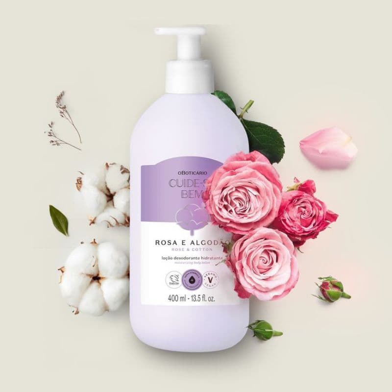 Loção Desodorante Hidratante Corporal Cuide-Se Bem  Rosa E Algodão 400ml Oboticario.
