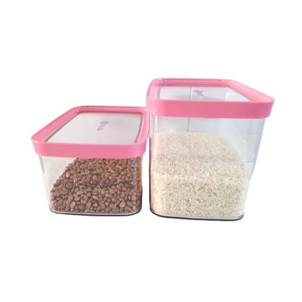 Conjunto 2 Potes Herméticos para Alimentos e Mantimentos Tampa Rosa 4000ml e 2500ml Helsim