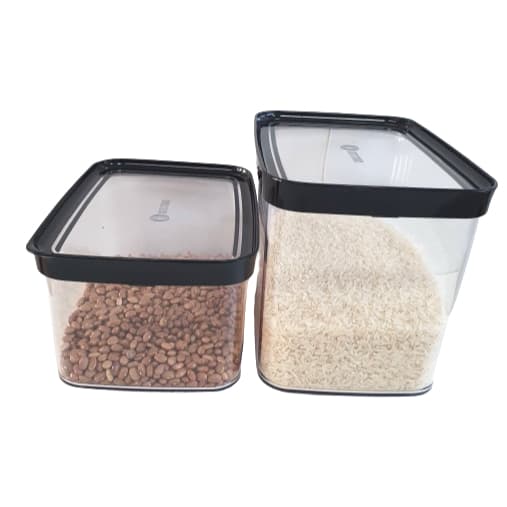 Conjunto 2 Potes Herméticos para Alimentos e Mantimentos Tampa Preta 4000ml e 2500ml Helsim