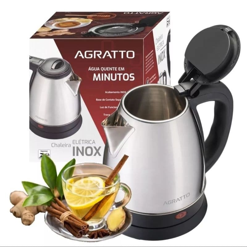 chaleira elétrica Agratto 1,8L Inox 220V