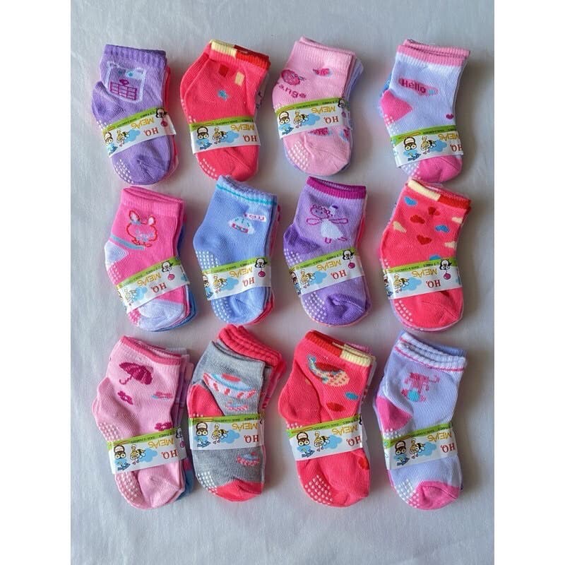 kit 12 Meias Bebê Antiderrapante Estampadinha Feminina