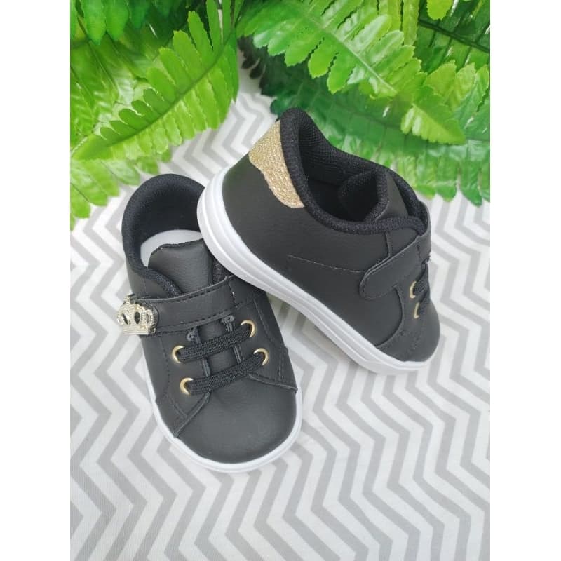 Tênis para bebê preto para menina com sola sapatinho calçado infantil nenê bebe sapato tenis