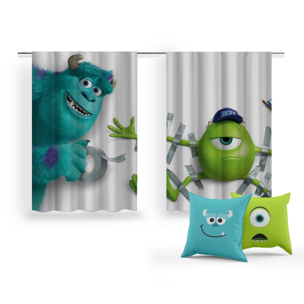Cortina+Mimo 2 Capas Almofadas Conforto Estilo Decoração Monstros S.A Sofá Sala Quarto Estampas Exclusivas Alta Qualidade Variedade Cores Almofadas Macias Elegantes Acessórios Modernos
