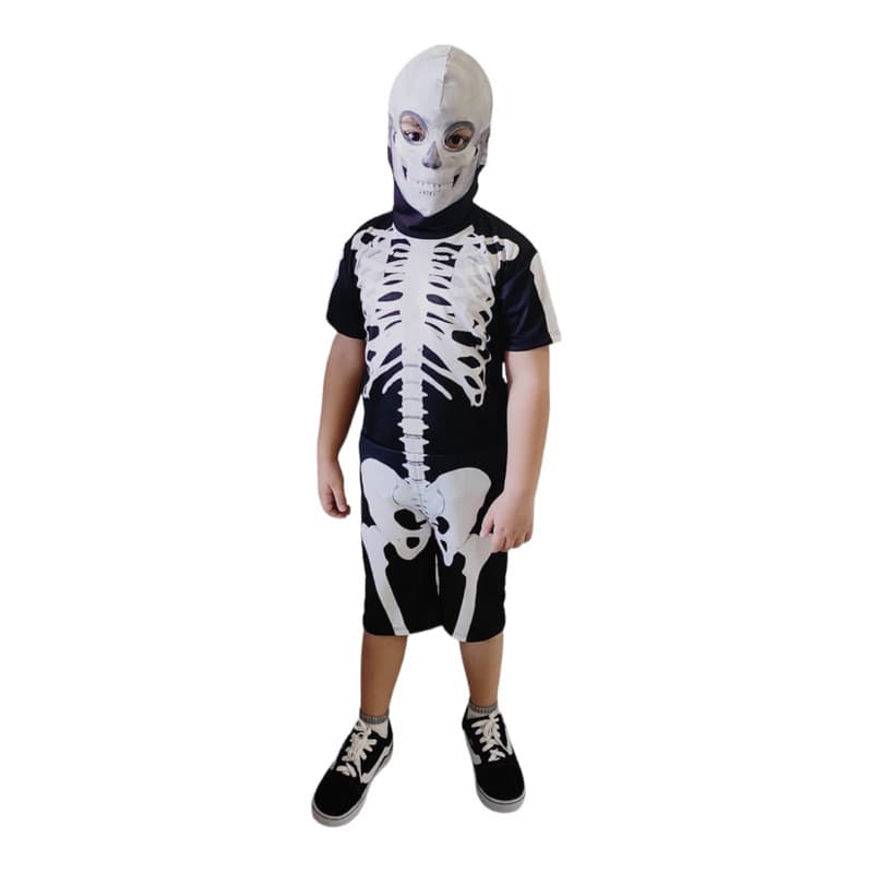 Fantasia Infantil Esqueleto/Caveirinha c/ touca Halloween