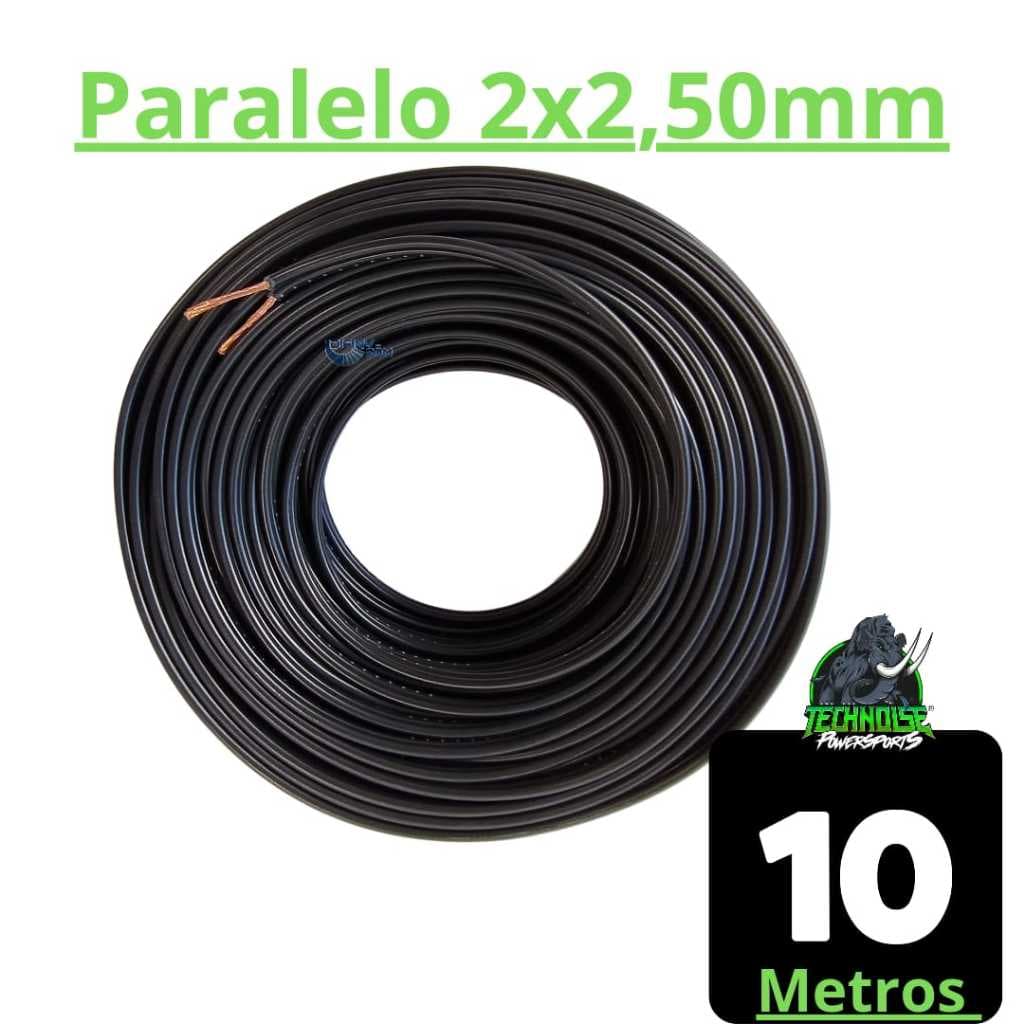 Fio Cabo Paralelo Preto 2x2,5mm 100% Cobre  Rolo 10 Metros Technoise
