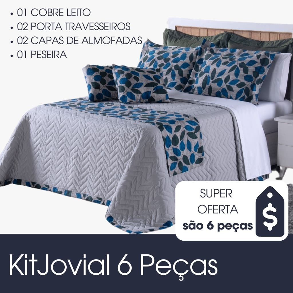 Kit Cobre Leito King COMPLETO 6 peças Jovial c/capa de almofada e peseira Premium Toque Algodão