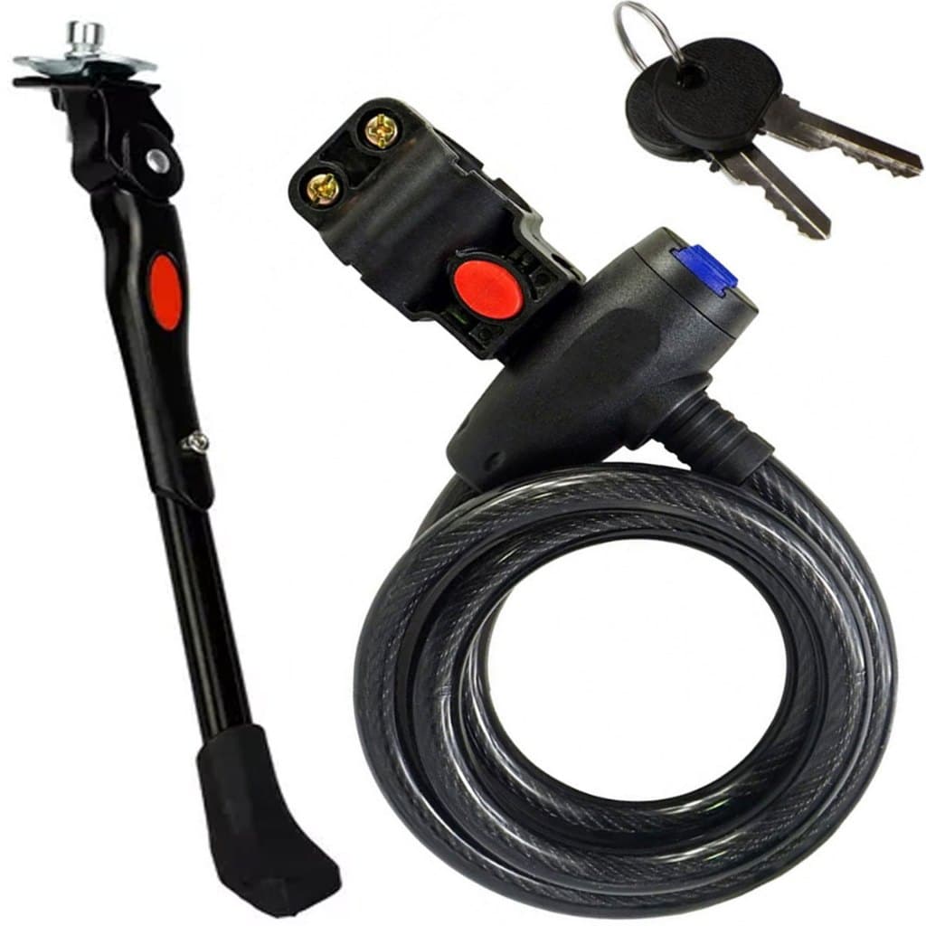 Pezinho Descanso Bike Reforçado 20/24/26/29 + Trava Cabo Aço Cadeado Chave Bike Anti-Roubo