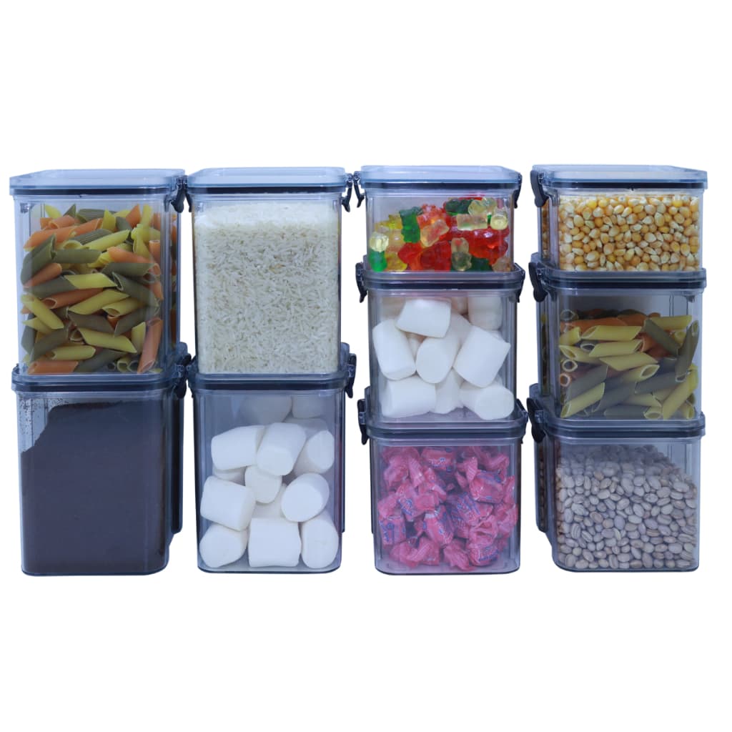 Kit Potes Hermético Plástico Empilhável Quadrado Resistente 10 Unidades