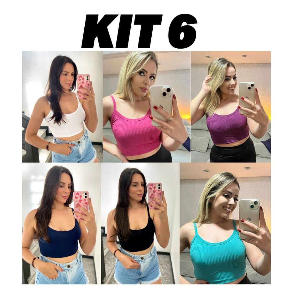 KIT 6 Cropped Alcinha Canelado Feminino