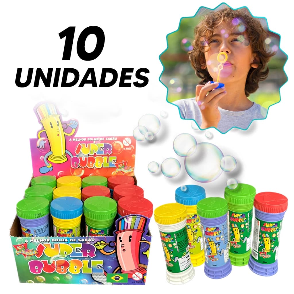 Kit 10 Bolha de Sabão Infantil Festa Lembrancinha Dia das Crianças Brinquedo Oferta Prenda