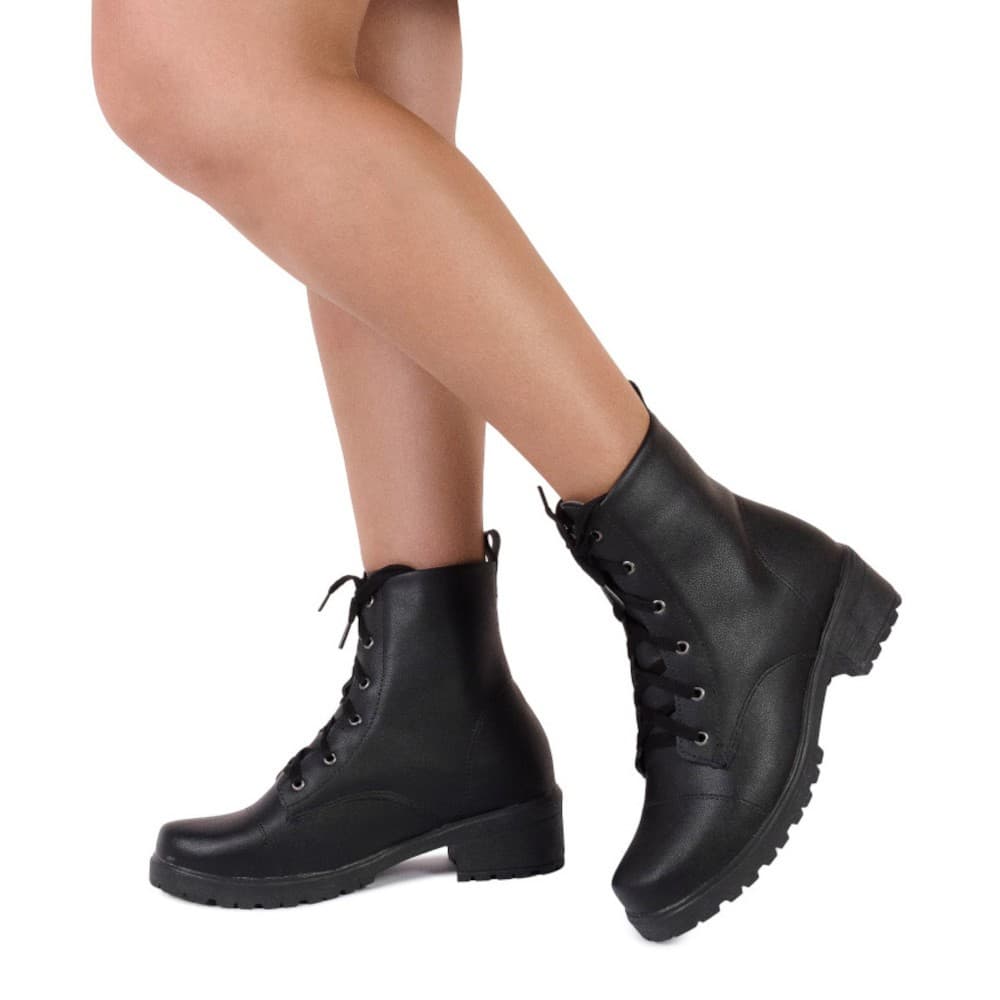 Bota Feminina Coturno Cano Medio Tratorada Confortável Tendencia