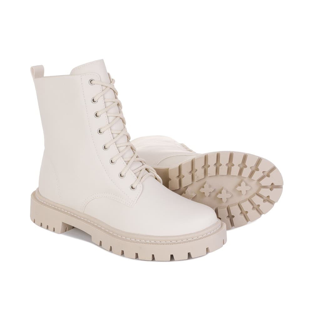 Bota Feminina Coturno Cadarço Cano Medio Militar Tratorado Cadarço Tendencia Moda