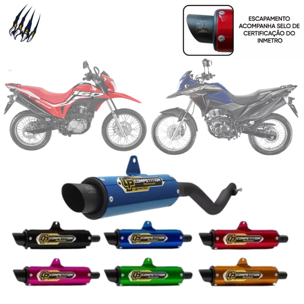 Escapamento Ponteira Cano Preta Moto Honda Modelos Nxr Bros 160 e Xre 190 2015 a 2023 Competition