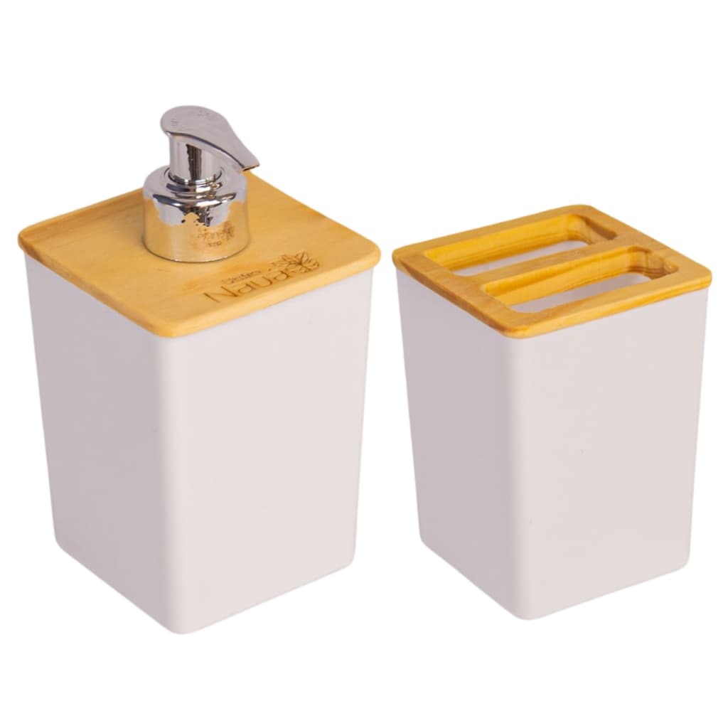 Kit Banheiro Pia Bambu Porta Escovas Dispenser Sabonete Liquido Lavabo Decoração Utility Casa