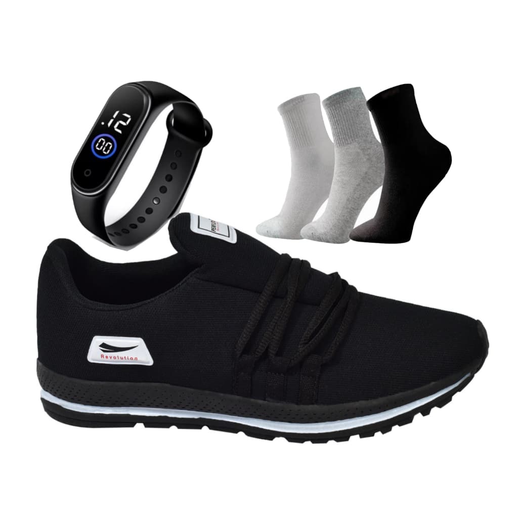 Tênis Esportivo Academia Caminhada Corrida + 3 Meia e relogio
