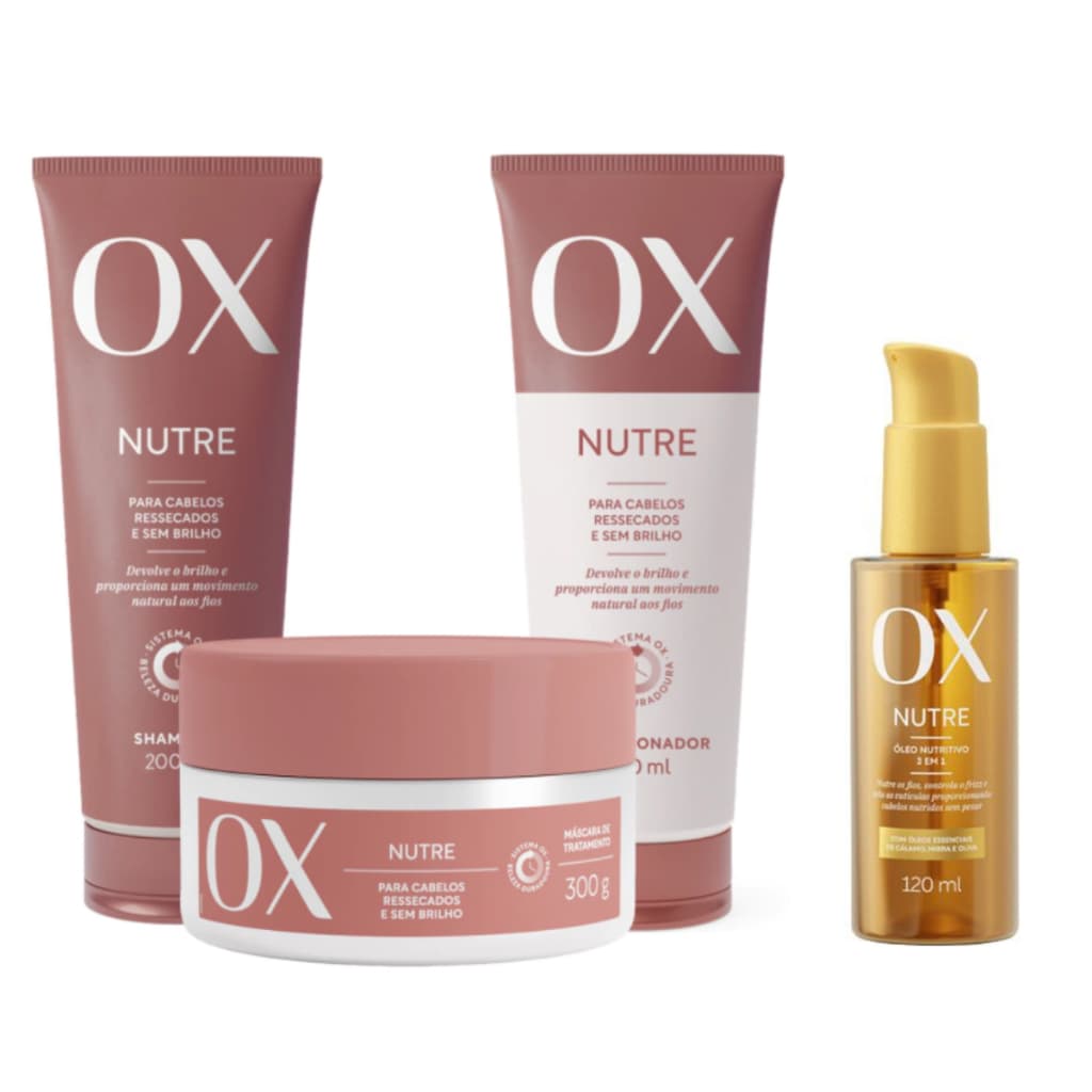 Kit Ox Nutre - Shampoo, Condicionador, Máscara e Óleo para Cabelo