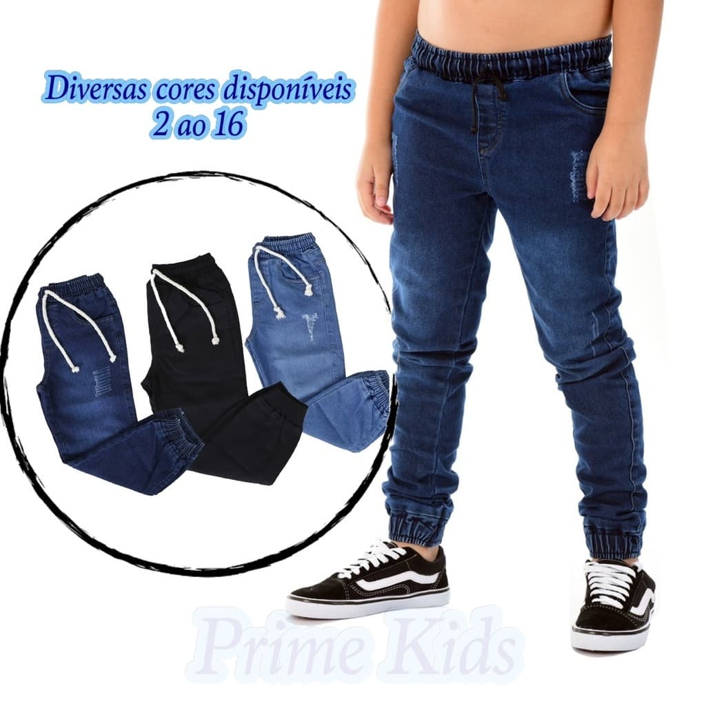 kit de 3 Calças Jogger Bebê Infantil Juvenil - Calça jeans apertada da moda 2 ao 16