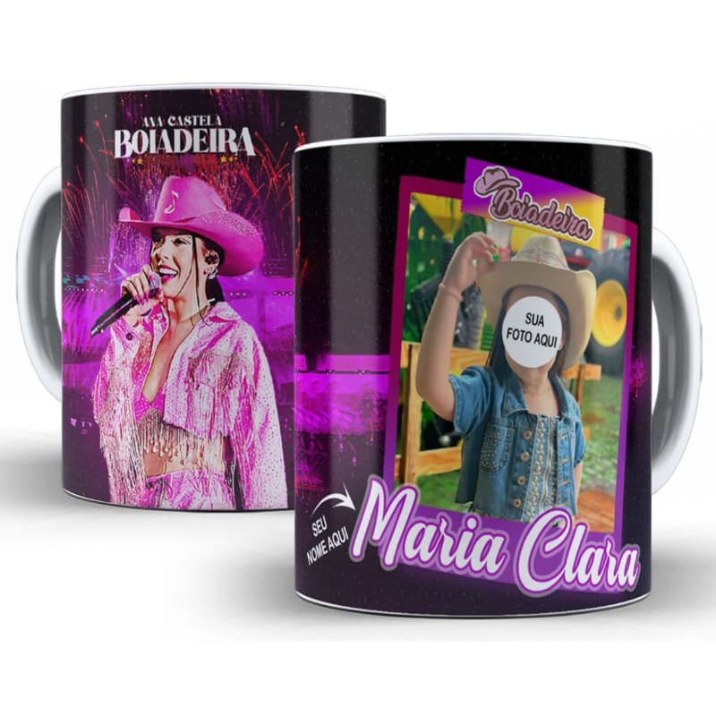 caneca xícara personalizada ana castela boiadeira com foto e nome