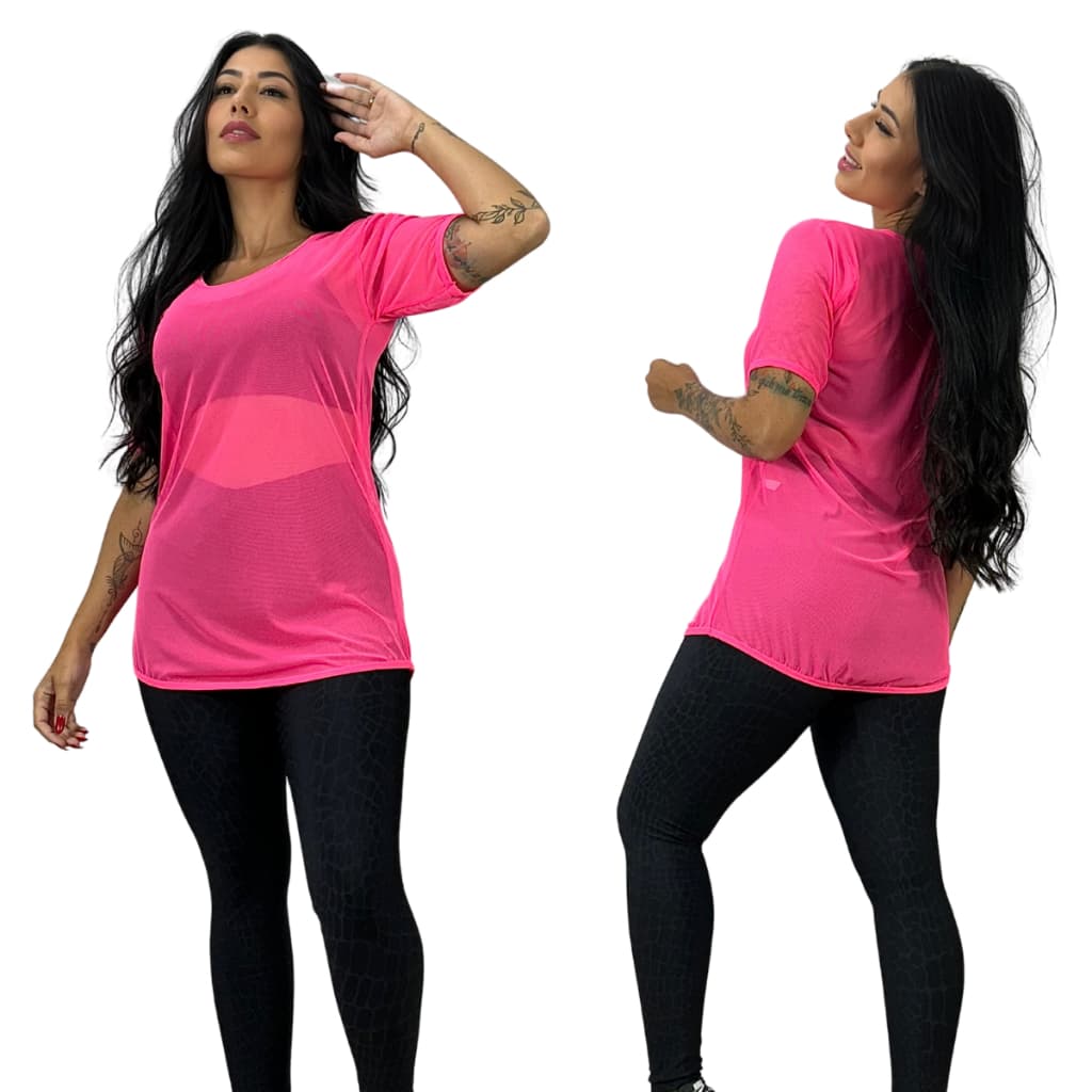 kit com duas camisas de tule academia Transparente Moda Fitness