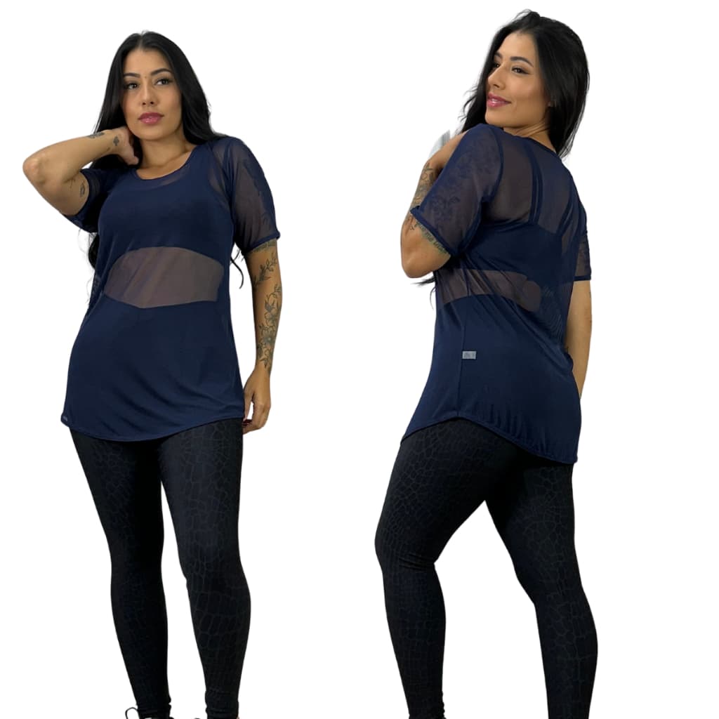 kit com três camisas de tule Transparência Feminina Academia.
